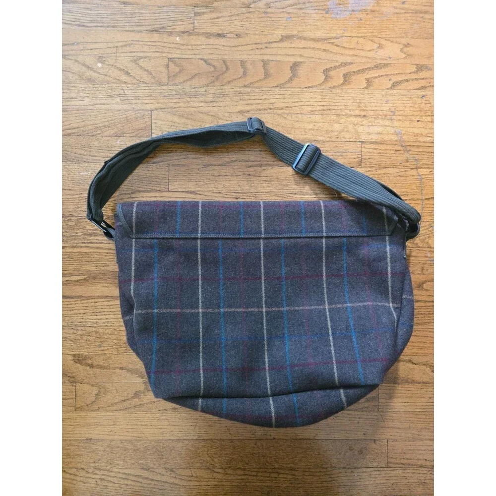 J Crew Wool Blend Brown Plaid Messenger Laptop Bag Adjustable Straps